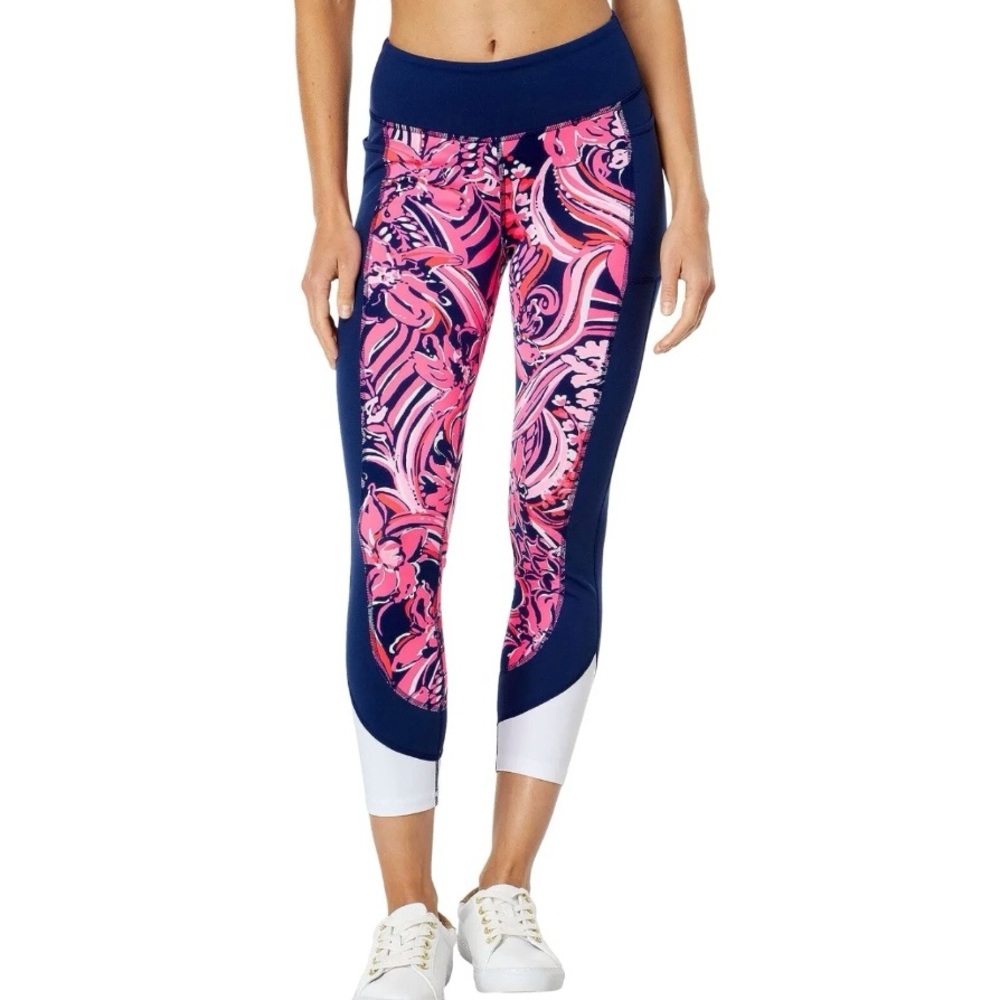 Lilly Pulitzer Weekender Mid-Rise Midi Legging Navy Flirty Fins & Feathers S NWT - Picture 1 of 16